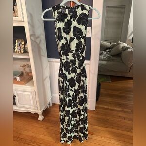 Floral Sleeveless Maxi Dress with Side Cutouts - Black and Green